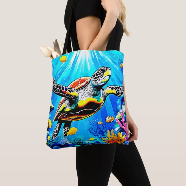 Bolsa Tote Vibrant Sea Turtle Dreamscape (Close Up)