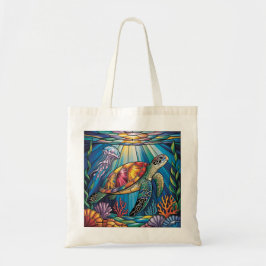 Bolsa Tote Vibrant Stained Glass Sea Turtle Ocean Design