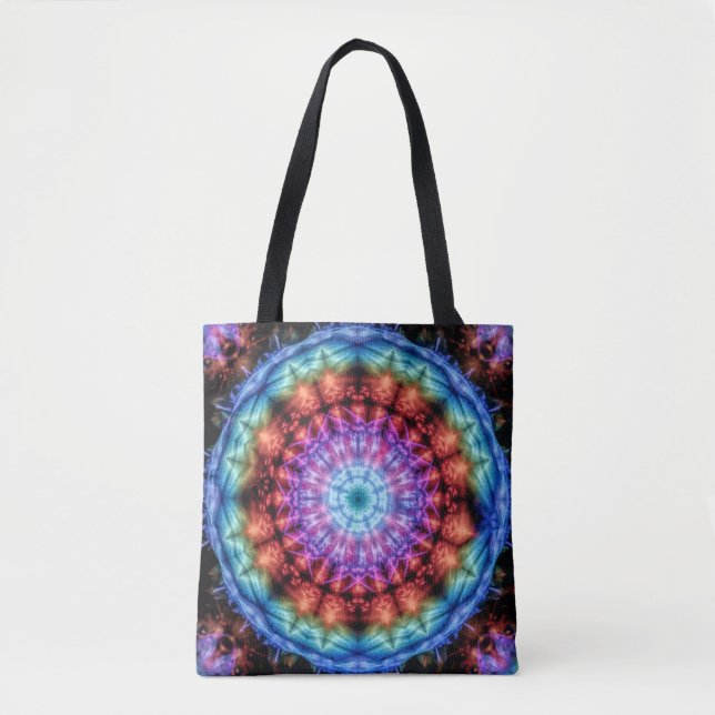 Bolsa Tote Vibrant Tie Dye Kaleidoscope Rainbow Mandala (Frente)
