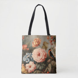 Bolsa Tote Vibrant Vintage Floral and Bird Scene