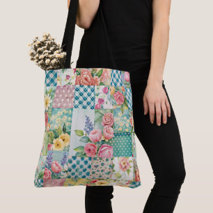 Bolsa Tote Vibrant Watercolor Primavera Floral Patchwork Seam