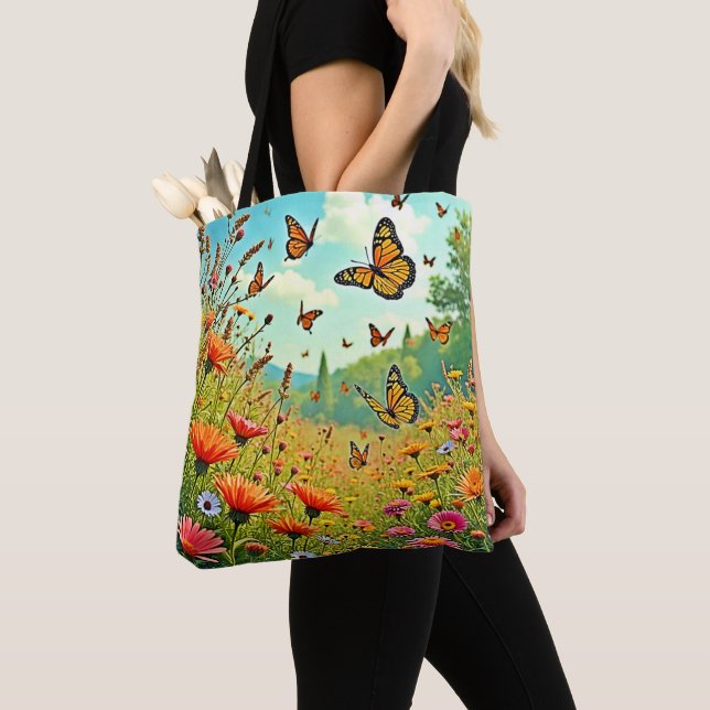 Bolsa Tote Vibrant Wildflower Butterfly Joy Design (Close Up)