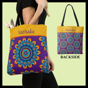 Bolsa Tote Vibrante Colorido Roxo Estilo Boho