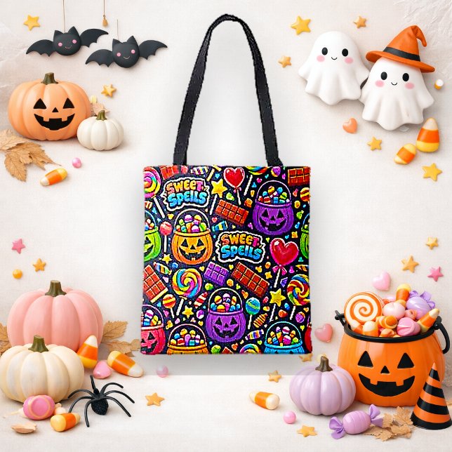 Bolsa Tote Vibrante Doces de Halloween de Desenho Animado Doc (Criador carregado)