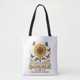Bolsa Tote Vibrante girassol de verão em flor com borboletas