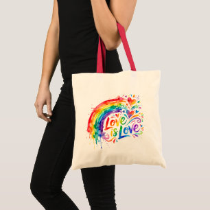 Bolsa Tote Vibrante Salpico de Aquarela em Arco-íris "O Amor