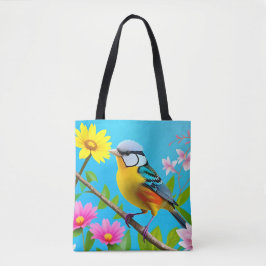 Bolsa Tote Vibrante Songbird Emitido numa Ramificação de Flor