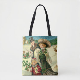 Bolsa Tote Victorian family in the snow Christmas scene