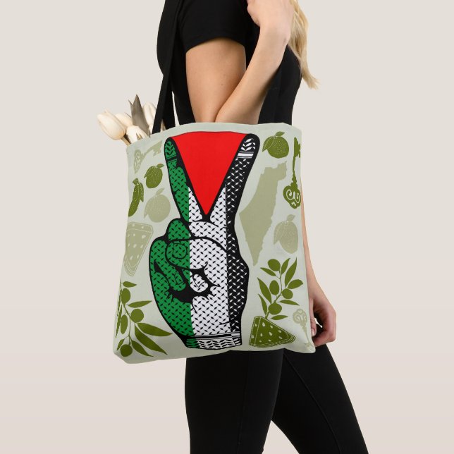 Bolsa Tote Victory Sign Hand Resistance Red Triangle Symbol (Close Up)