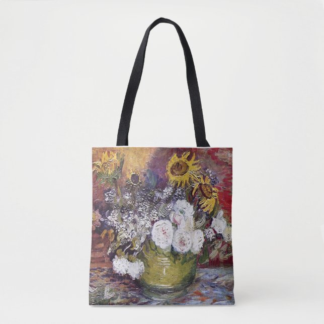 Bolsa Tote Vida contínua com Rosas e girassóis - Van Gogh (Frente)