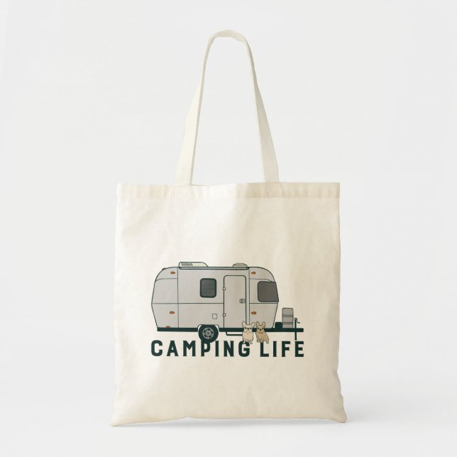 Bolsa Tote Vida de acampamento feliz com Frenchies bonitos (Frente)