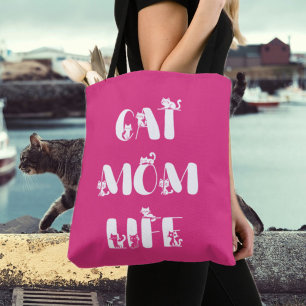 Bolsa Tote Vida de Gata Mãe Rosa Moderno Dia das Mães Fofo