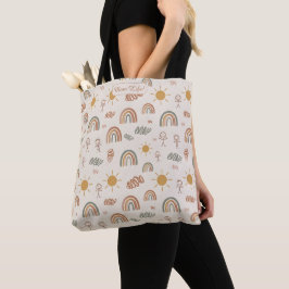 Bolsa Tote Vida de Mãe Boho Arco-Íris Personalizado