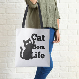 Bolsa Tote Vida de Mãe de Gato Design de Gato Preto Fofo