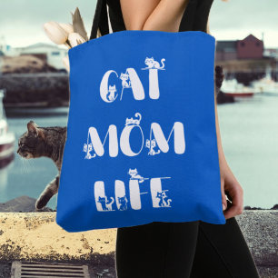Bolsa Tote Vida de Mãe de Gato Moderna Azul Dia das Mães Fofo