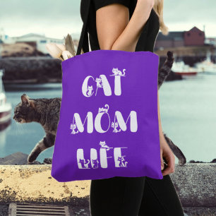 Bolsa Tote Vida de Mãe de Gato Moderna Roxa Dia das Mães Fofo