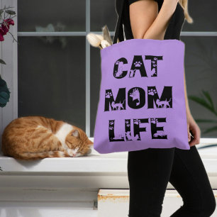 Bolsa Tote Vida de Mãe de Gato Roxo Fofo Moderno Chic Dia das
