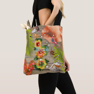 Bolsa Tote Vida de Praia Férias Tropicais de Verão Hibisco