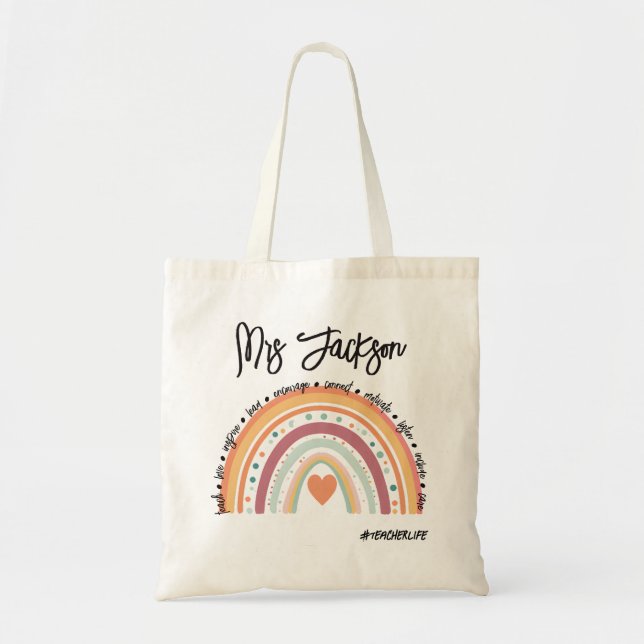 Bolsa Tote Vida de professor Coisas de Arco-íris Personalizad (Frente)