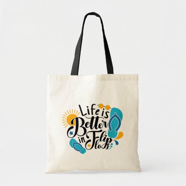 Bolsa Tote Vida divertida de chinelo em arte com palavras  (Frente)