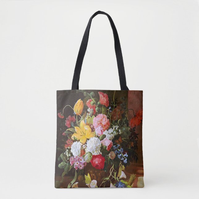 Bolsa Tote Vida Estática Flor De Tulipas E Violetas De Rosa (Frente)