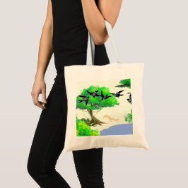 Bolsa Tote Vida na Floresta primavera com Aves e Esquilo - Na