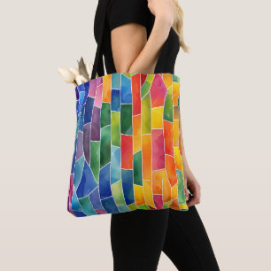 Bolsa Tote Vidro Manchado Arco-Íris Aquarela