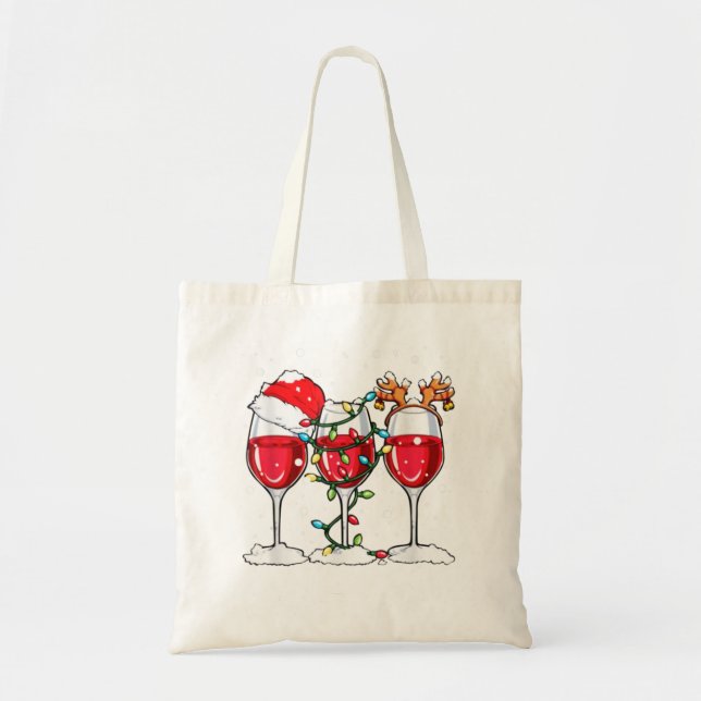 Bolsa Tote Vidro Natal Santa Hat Reindeer Engraçado Chri (Frente)