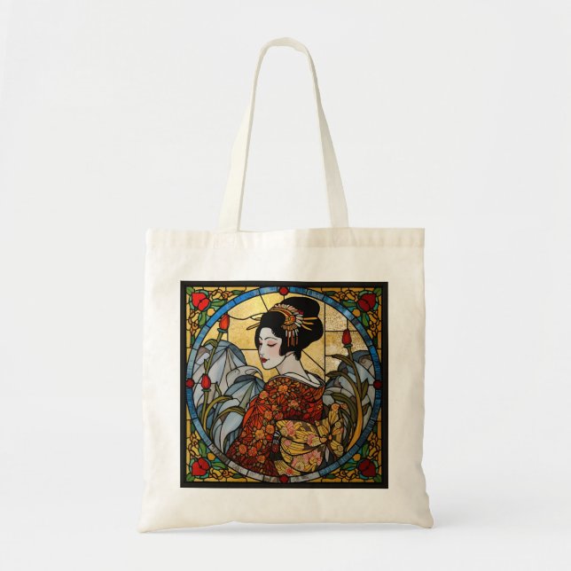 Bolsa Tote Vidro Pintado Geisha Oriental   (Frente)