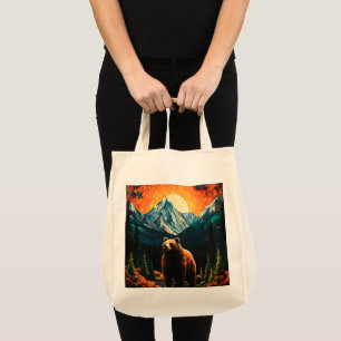 Bolsa Tote Vidro Selvagem Montanha Urso Sunset