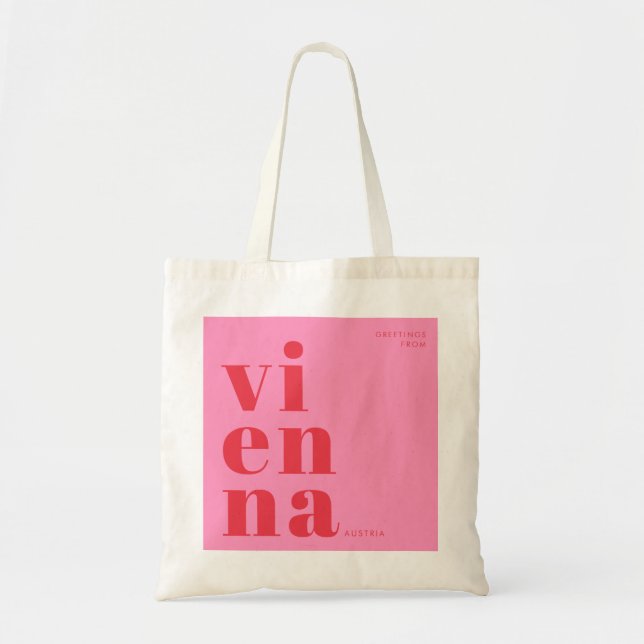 Bolsa Tote Viena Áustria tipografia rosa vermelho (Frente)