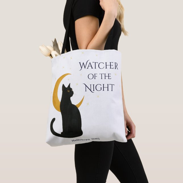 Bolsa Tote Vigia da Noite - Gato Negro Halloween (Close Up)