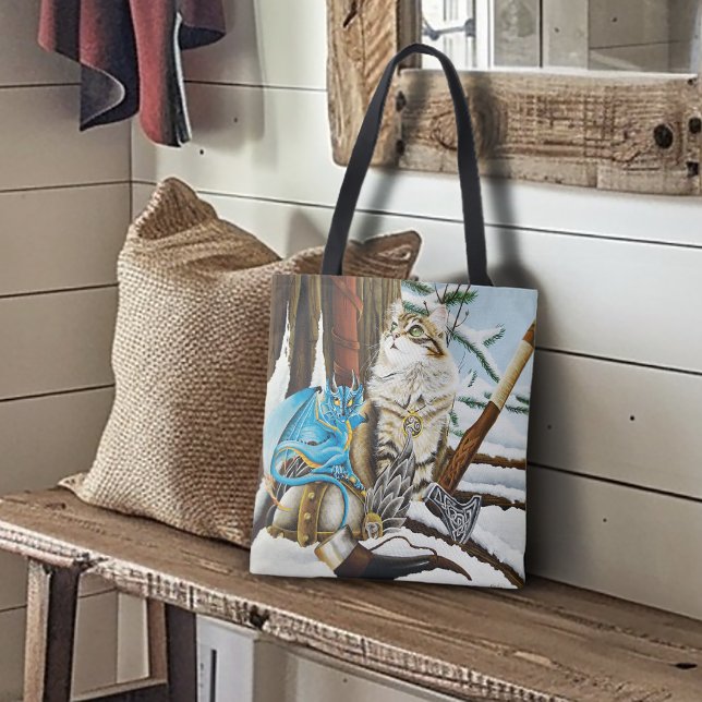 Bolsa Tote Viking Cat Blue Dragon (Criador carregado)