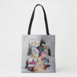 Bolsa Tote Vila de Inverno Colorida Impasto Na Neve