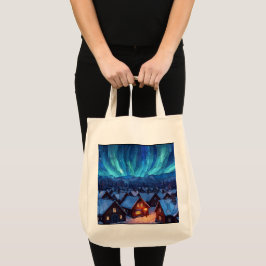 Bolsa Tote Vila de Inverno em Vidro Colorido Panorâmico