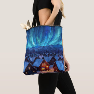 Bolsa Tote Vila de Inverno em Vidro Colorido Panorâmico