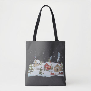 Bolsa Tote Vila de Natal Feriado Fazenda Férias Vintage