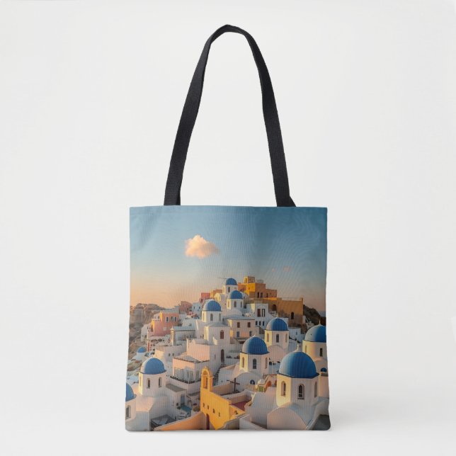 Bolsa Tote Vila Picturesca Oia Ilha Grega Santorini (Frente)
