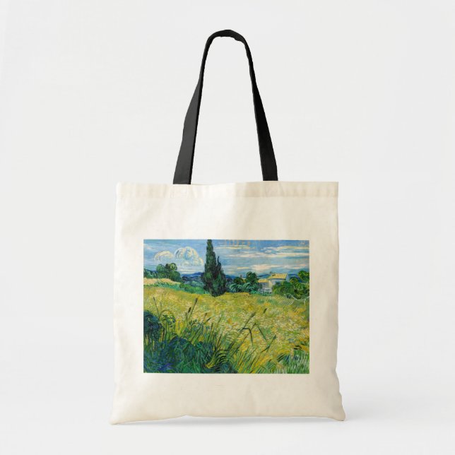 Bolsa Tote Vincent van Gogh - Campo de Trigo Verde com Cypres (Frente)
