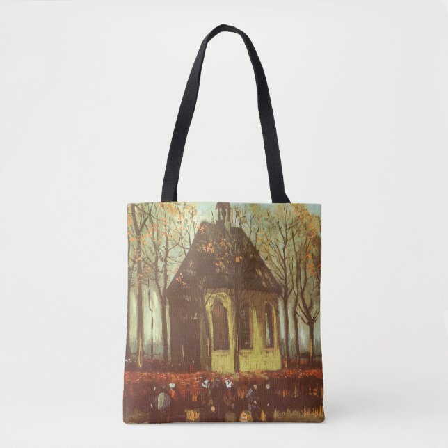 Bolsa Tote Vincent van Gogh - Capela em Nuenen, Churchgoers (Frente)