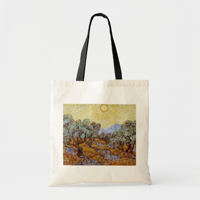 Bolsa Tote Vincent van Gogh - Oliveiras, céu amarelo e sol (Frente)