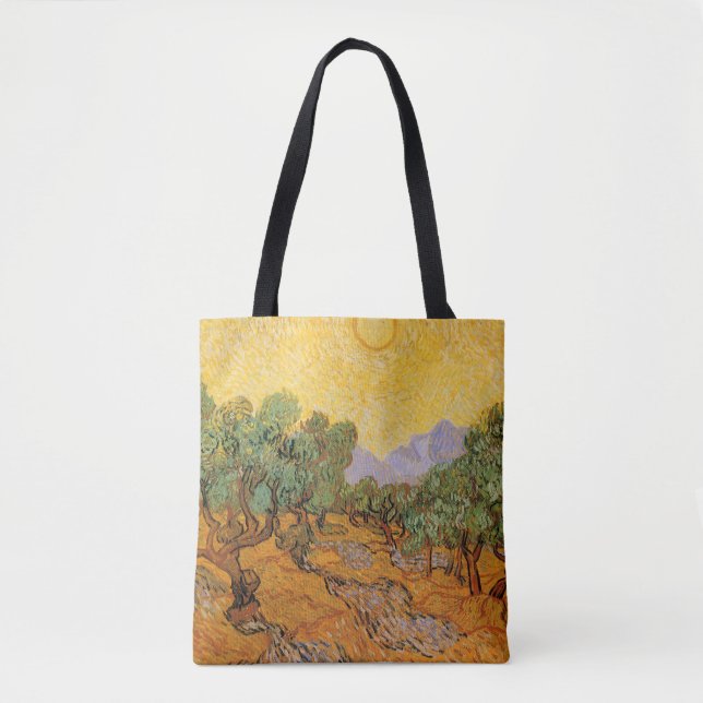 Bolsa Tote Vincent van Gogh - Oliveiras, céu amarelo e sol (Frente)