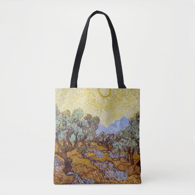 Bolsa Tote Vincent van Gogh - Oliveiras, céu amarelo e sol (Frente)