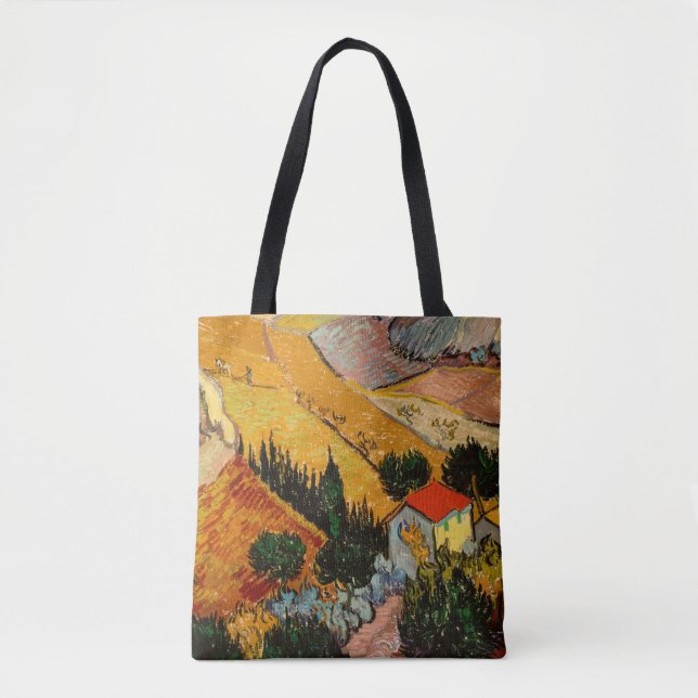 Bolsa Tote Vincent van Gogh - Paisagem, Casa e Plowman (Frente)