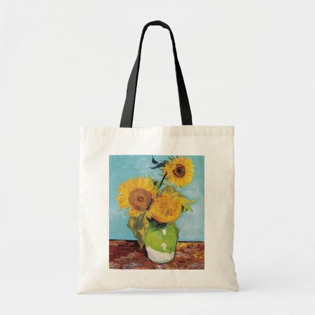 Bolsa Tote Vincent Van Gogh - Três girassóis em um vaso (Frente)