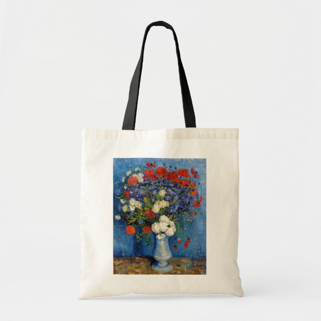 Bolsa Tote Vincent van Gogh - Vase com Cornflower e Poppies (Frente)