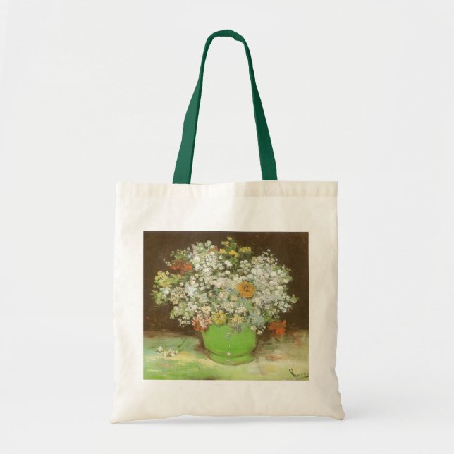 Bolsa Tote Vincent van Gogh - Vase com Zinnias e Flores (Frente)
