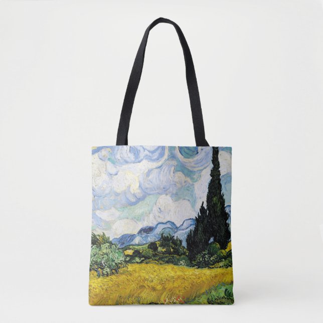 Bolsa Tote Vincent Van Gogh Wheat Field com Cyprestes (1889) (Frente)