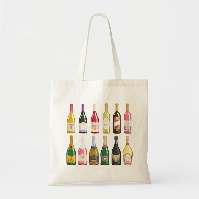 Bolsa Tote Vinhos e garrafas de champanhe (Frente)