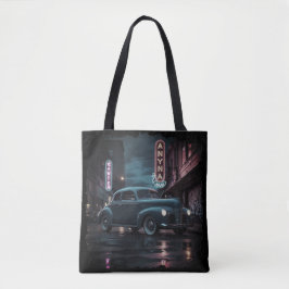 Bolsa Tote Vintage 1940s Classic Car Under Neon Lights